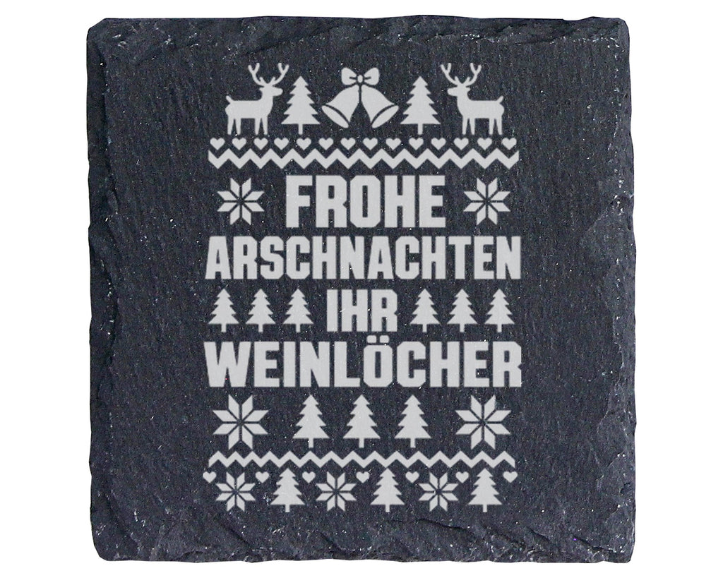 Schiefer Untersetzer Frohe Arschnachten Ihr Weinlöcher - Lustiges Gesc – Bild 1
