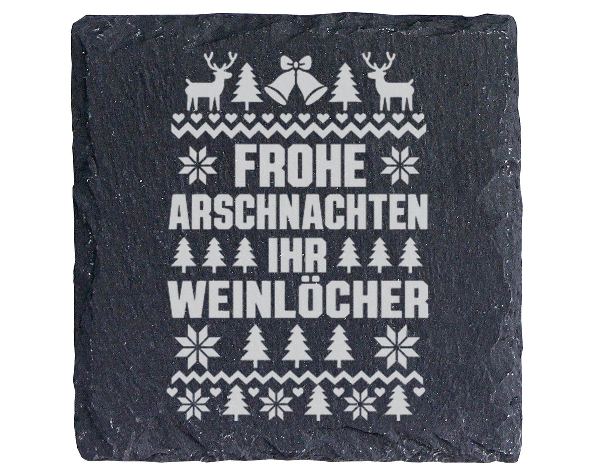Schiefer Untersetzer Frohe Arschnachten Ihr Weinlöcher - Lustiges Gesc – Bild 1