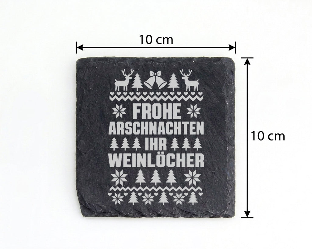 Schiefer Untersetzer Frohe Arschnachten Ihr Weinlöcher - Lustiges Gesc – Bild 4