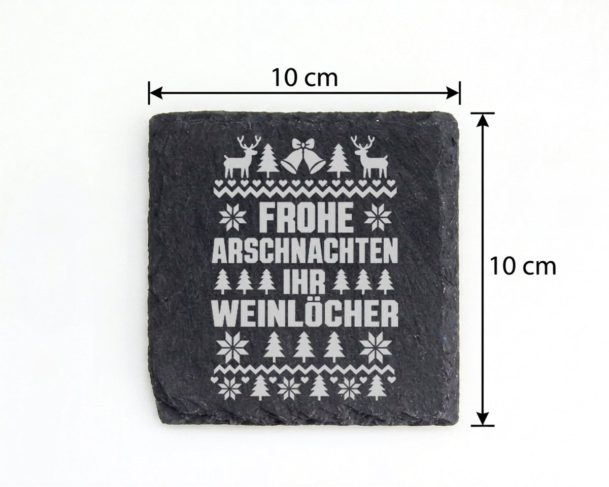 Schiefer Untersetzer Frohe Arschnachten Ihr Weinlöcher - Lustiges Gesc – Bild 4