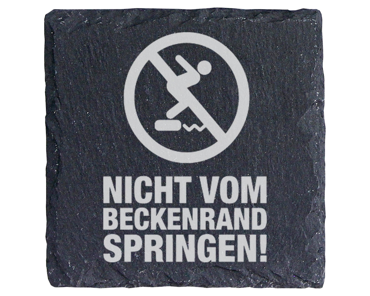 Schiefer Untersetzer Nicht Vom Beckenrand Springen - Lustiges Geschenk – Bild 1