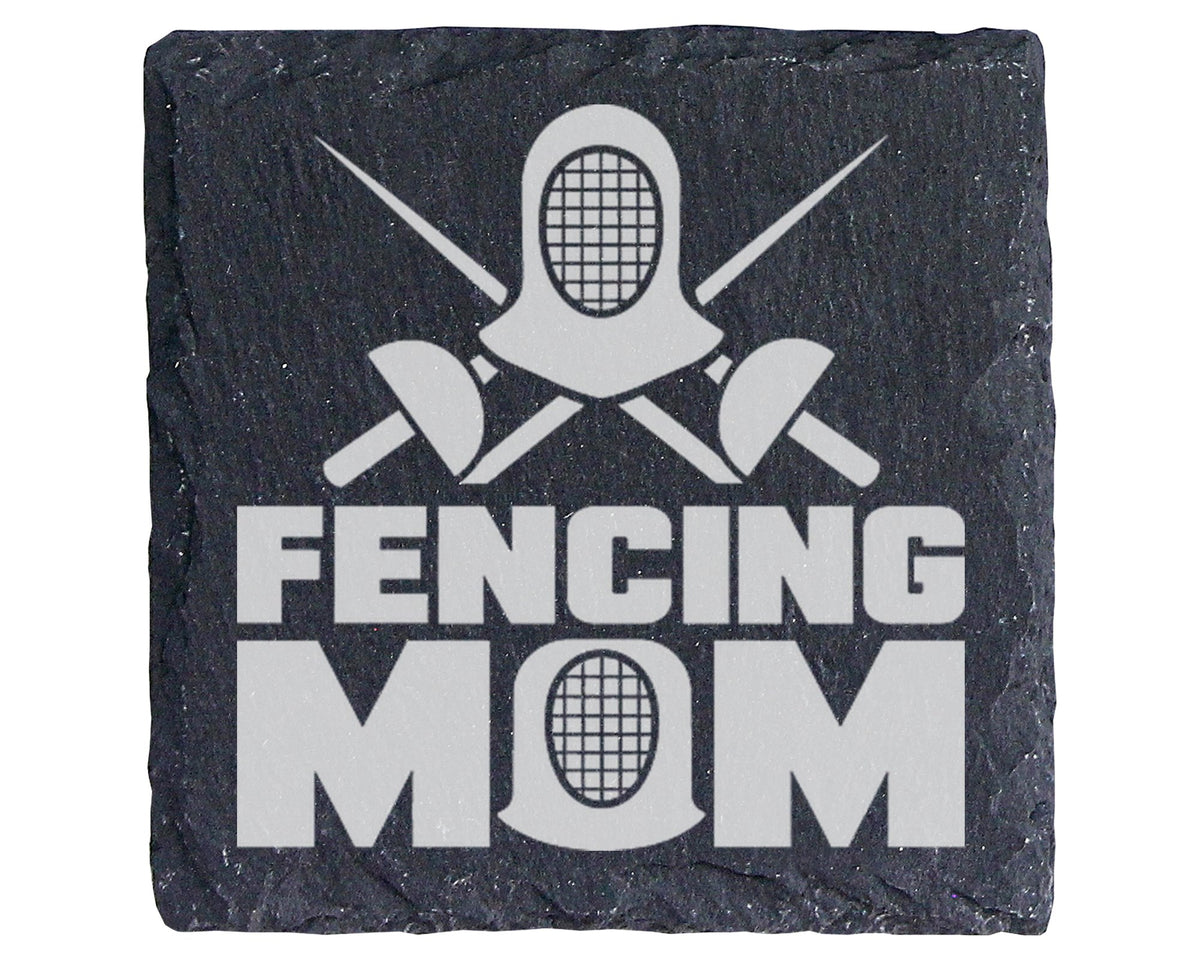 Schiefer Untersetzer Fencing Mom - Geschenk für Fechter Mama - Sport D – Bild 1