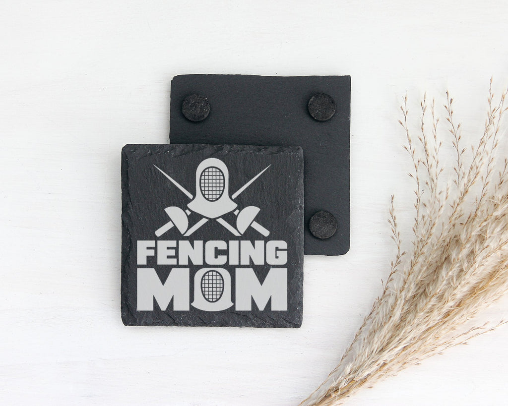 Schiefer Untersetzer Fencing Mom - Geschenk für Fechter Mama - Sport D – Bild 2