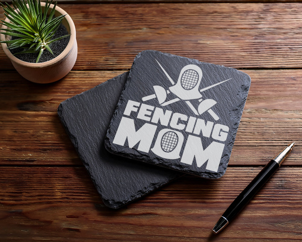 Schiefer Untersetzer Fencing Mom - Geschenk für Fechter Mama - Sport D – Bild 5