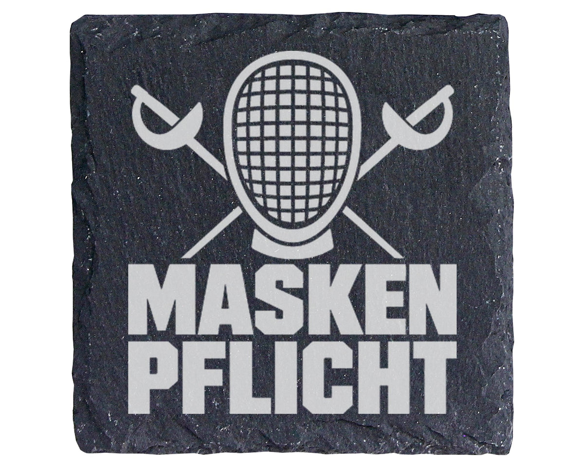 Schiefer Untersetzer Fechten Maskenpflicht Spruch - Geschenk für Fecht – Bild 1