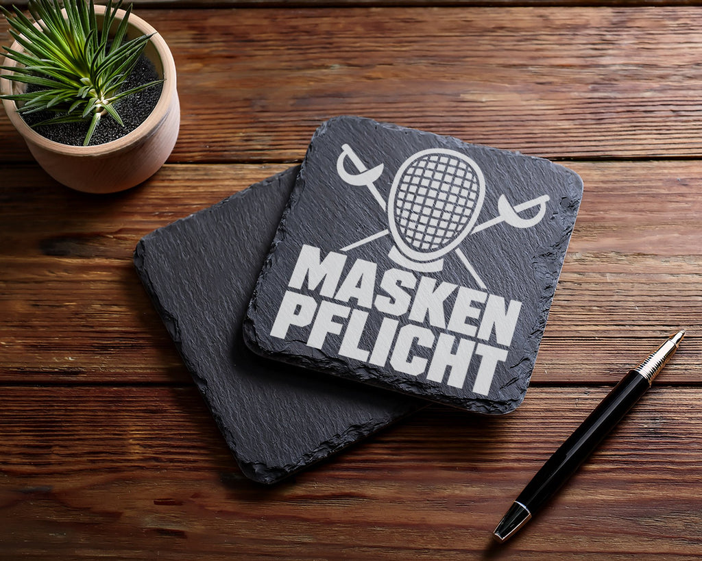 Schiefer Untersetzer Fechten Maskenpflicht Spruch - Geschenk für Fecht – Bild 5
