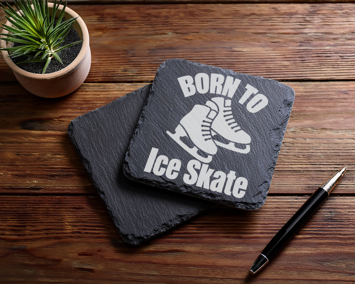Schiefer Untersetzer Schlittschuhe Born To Ice Skate - Geschenk Für Ei – Bild 5