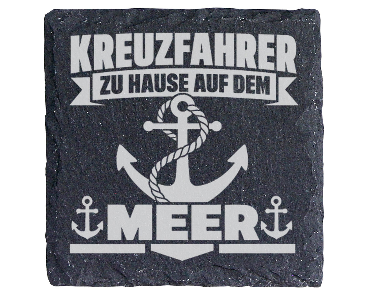 Schiefer Untersetzer Kreuzfahrer Anker Spruch Zu Hause Auf Dem Meer -  – Bild 1