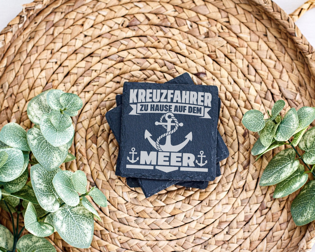 Schiefer Untersetzer Kreuzfahrer Anker Spruch Zu Hause Auf Dem Meer -  – Bild 3