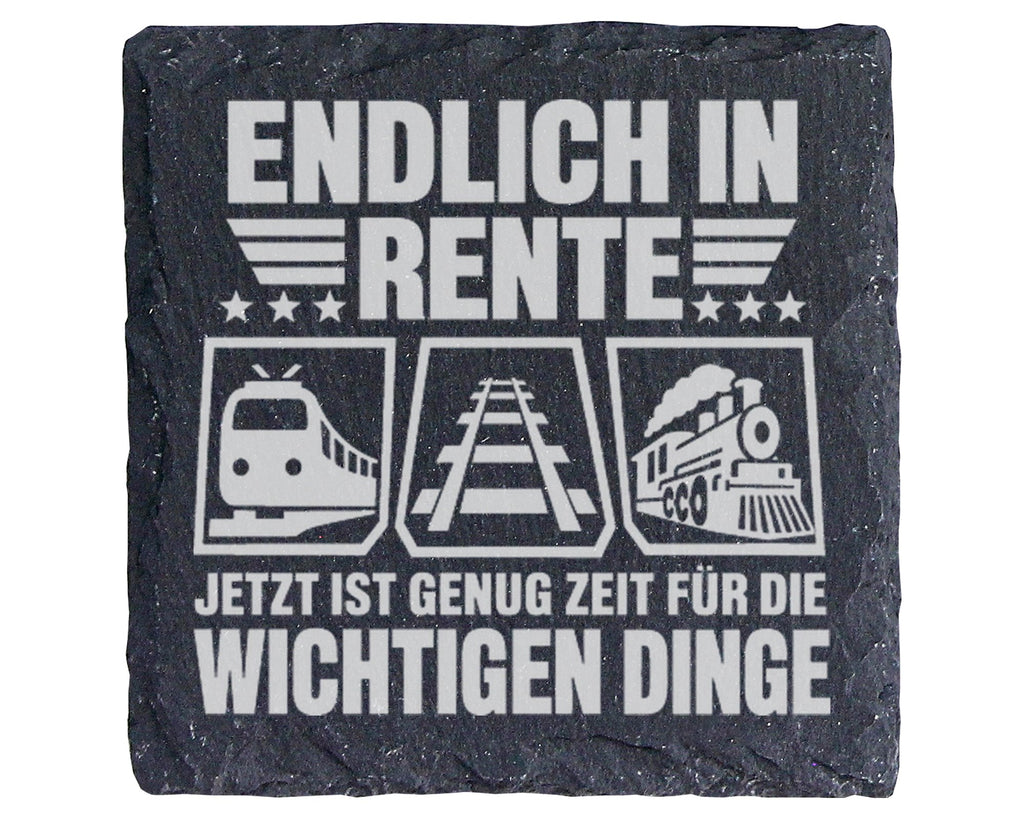 Schiefer Untersetzer Zug Endlich Rente Zeit Für Wichtige Dinge - Gesch – Bild 1