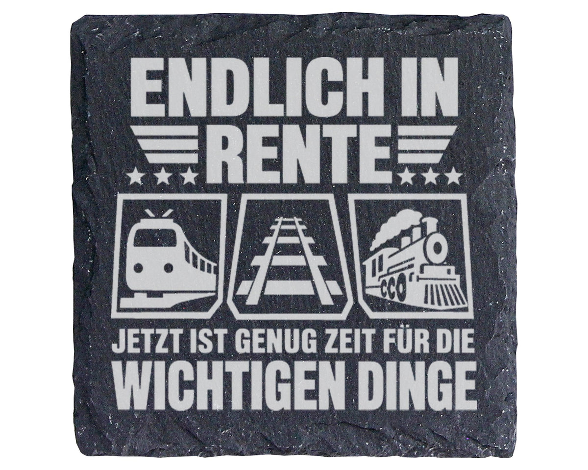 Schiefer Untersetzer Zug Endlich Rente Zeit Für Wichtige Dinge - Gesch – Bild 1