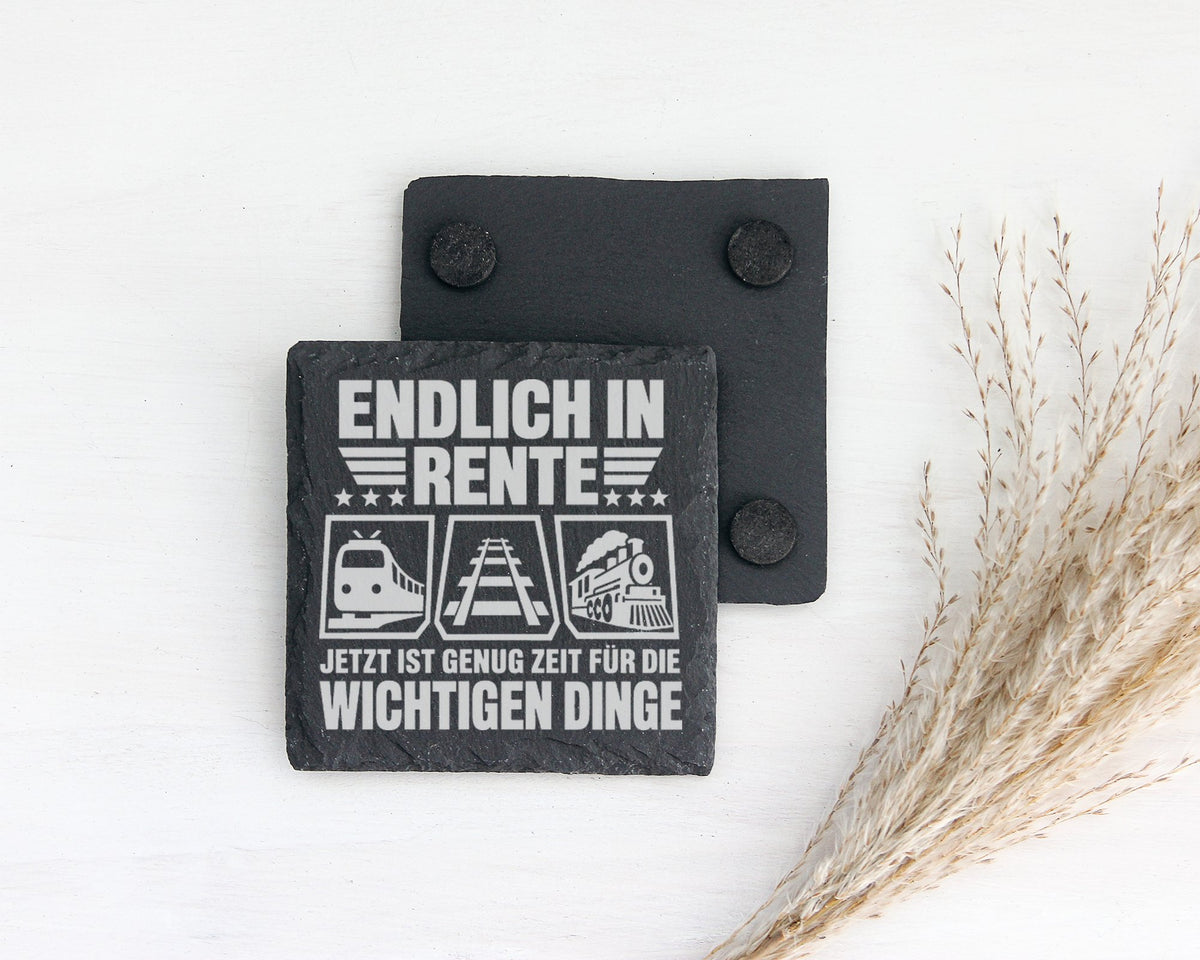 Schiefer Untersetzer Zug Endlich Rente Zeit Für Wichtige Dinge - Gesch – Bild 2