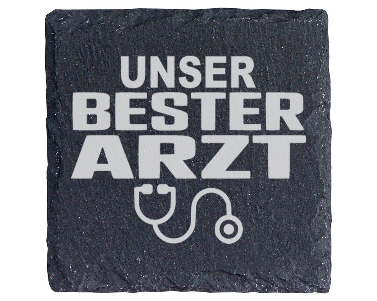 Schiefer Untersetzer Unser Bester Arzt Stethoskop - Geschenk für Mediz – Bild 1