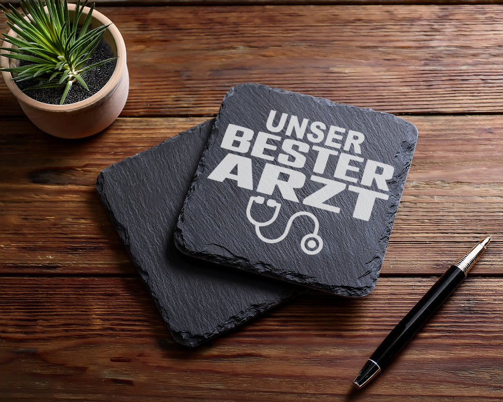 Schiefer Untersetzer Unser Bester Arzt Stethoskop - Geschenk für Mediz – Bild 5