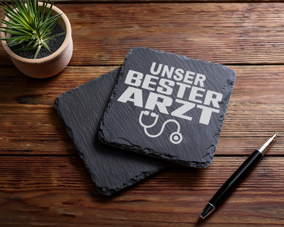 Schiefer Untersetzer Unser Bester Arzt Stethoskop - Geschenk für Mediz – Bild 5