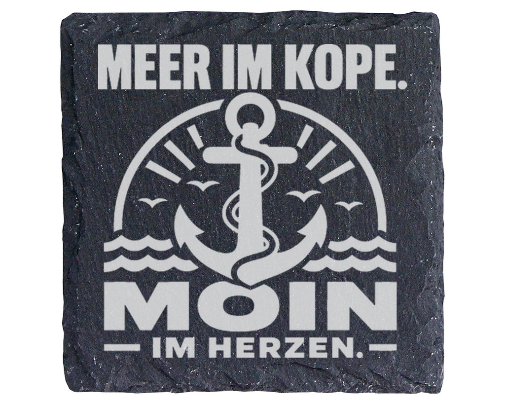 Schiefer Untersetzer Anker Moin Meer Im Kopf Herzen Spruch - Geschenk  – Bild 1