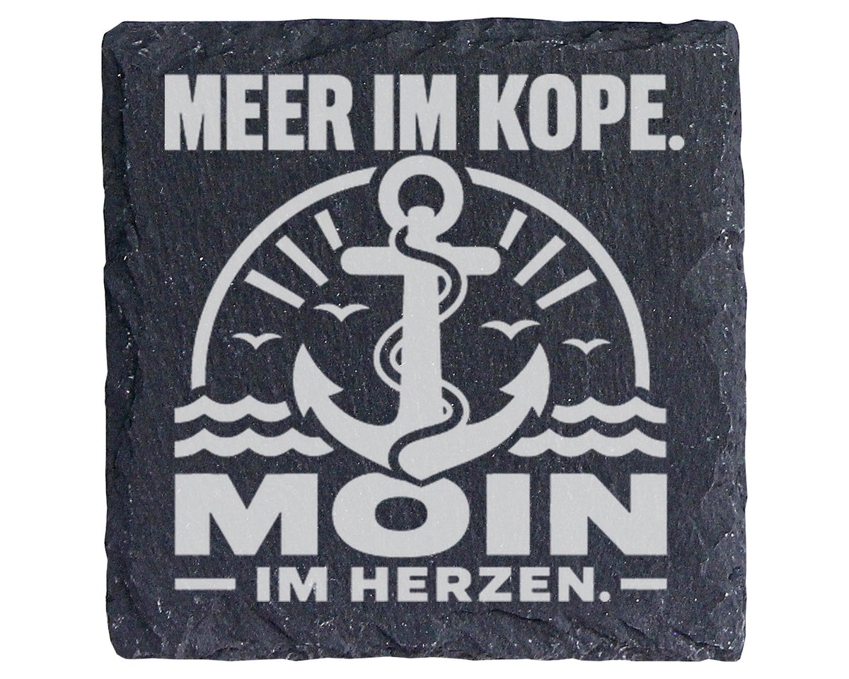 Schiefer Untersetzer Anker Moin Meer Im Kopf Herzen Spruch - Geschenk  – Bild 1