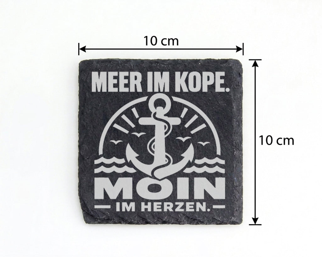 Schiefer Untersetzer Anker Moin Meer Im Kopf Herzen Spruch - Geschenk  – Bild 4