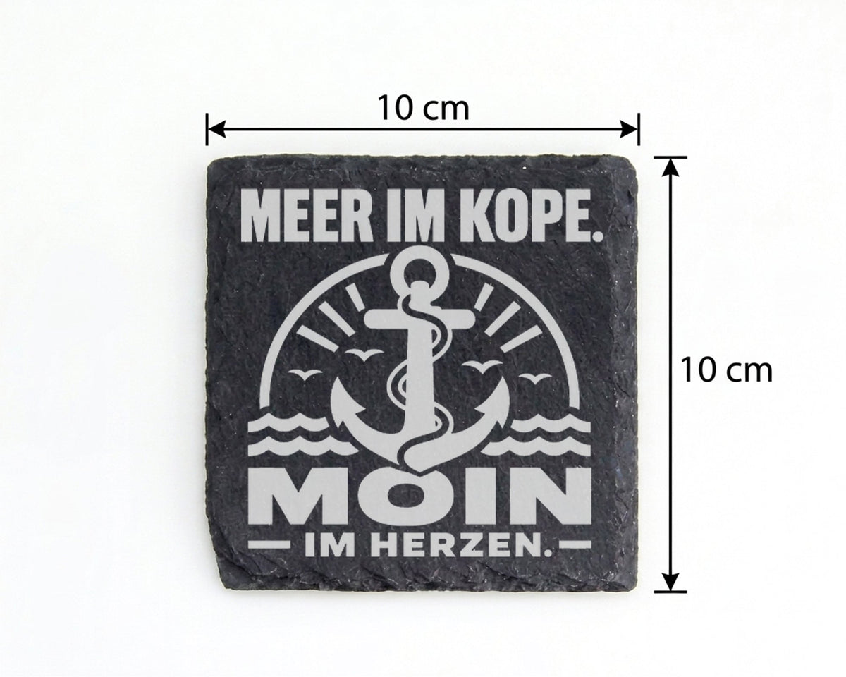 Schiefer Untersetzer Anker Moin Meer Im Kopf Herzen Spruch - Geschenk  – Bild 4