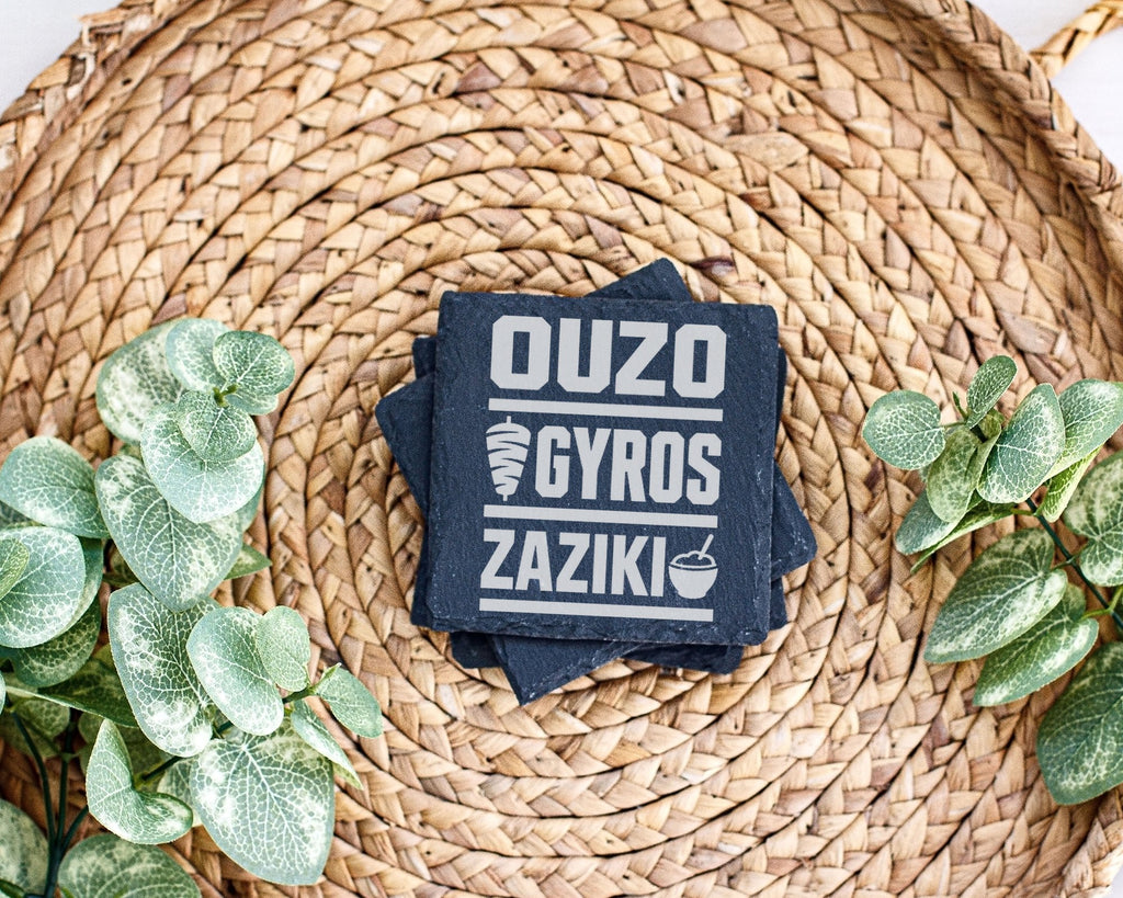 Schiefer Untersetzer Ouzo Gyros Zaziki - Griechisches Geschenk für Gri – Bild 3