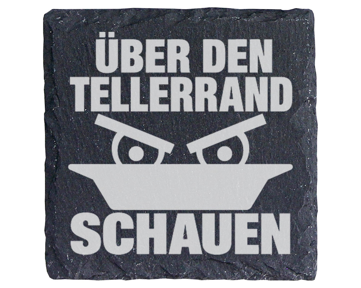 Schiefer Untersetzer Über Den Tellerrand Schauen - Geschenk für Querde – Bild 1