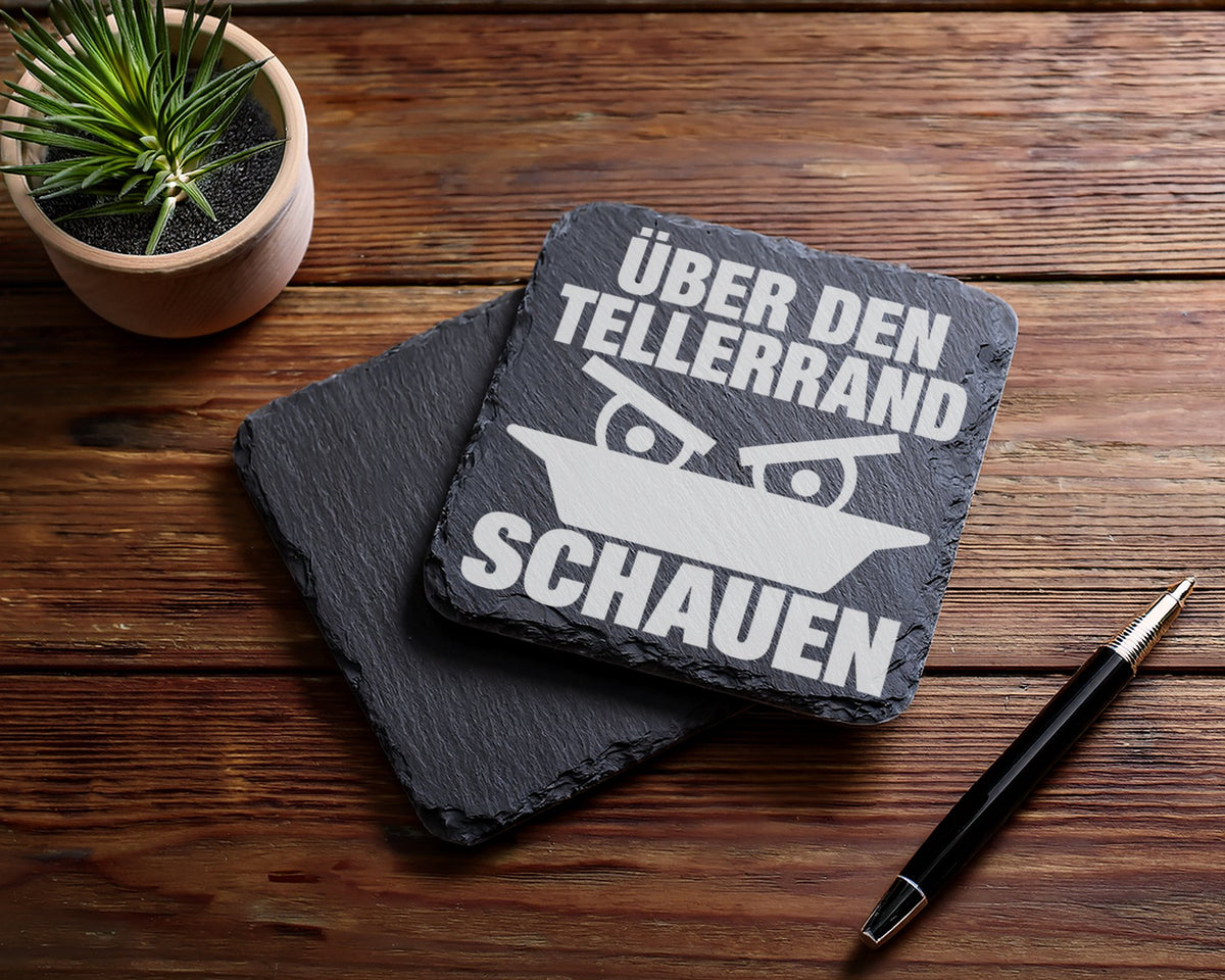 Schiefer Untersetzer Über Den Tellerrand Schauen - Geschenk für Querde – Bild 5